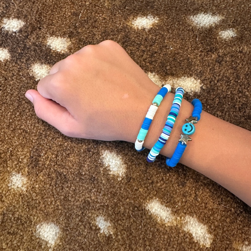 Blue, White, and Light Turquoise Beaded Bracelets Set